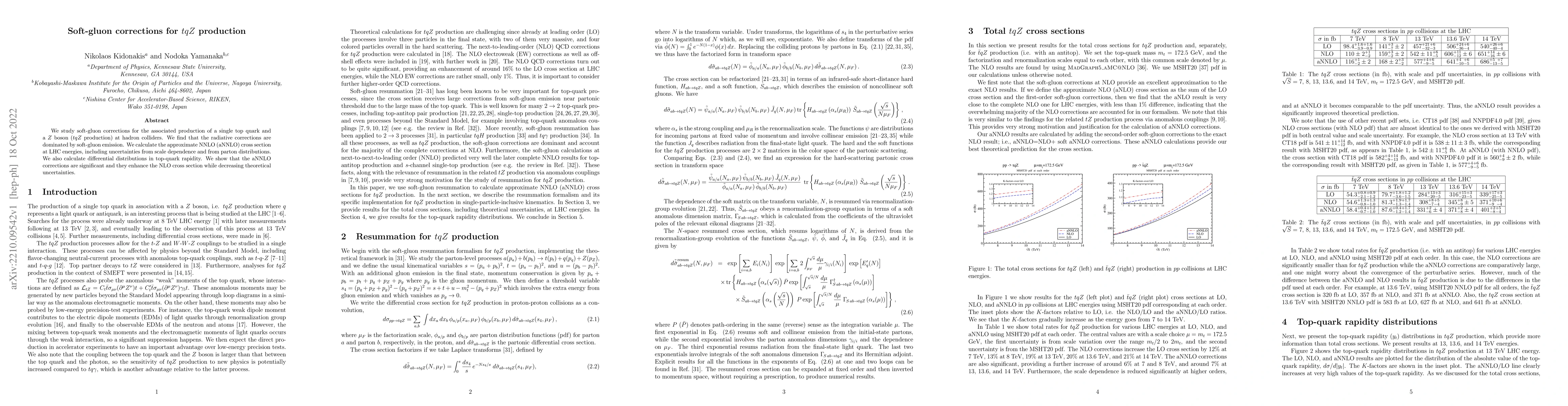 Thumbnail for Soft-gluon corrections for $tqZ$ production