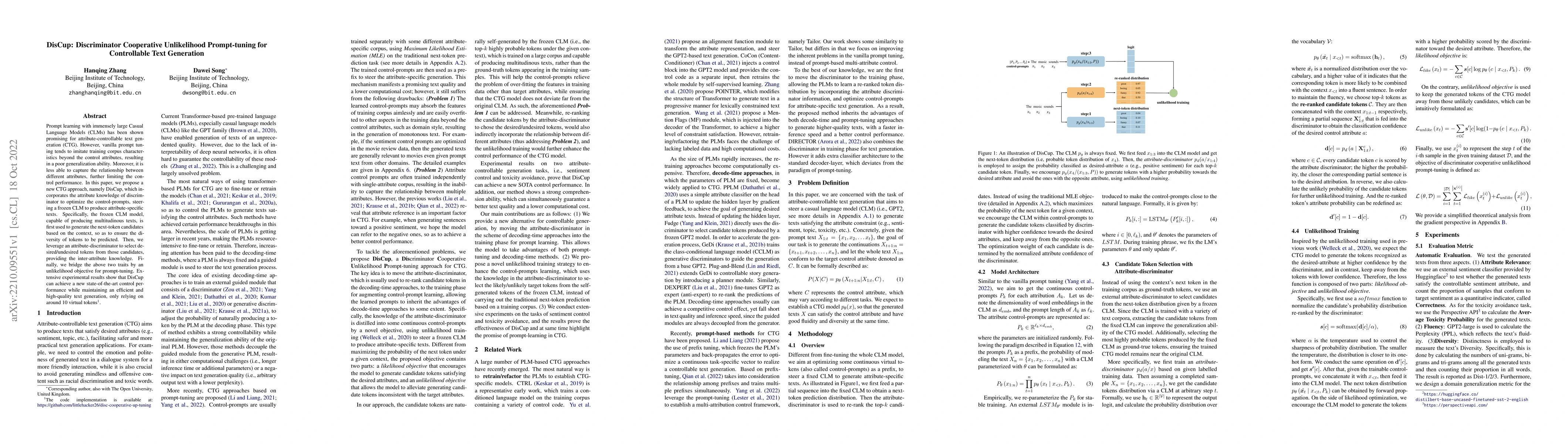 Thumbnail for DisCup: Discriminator Cooperative Unlikelihood Prompt-tuning for
  Controllable Text Generation