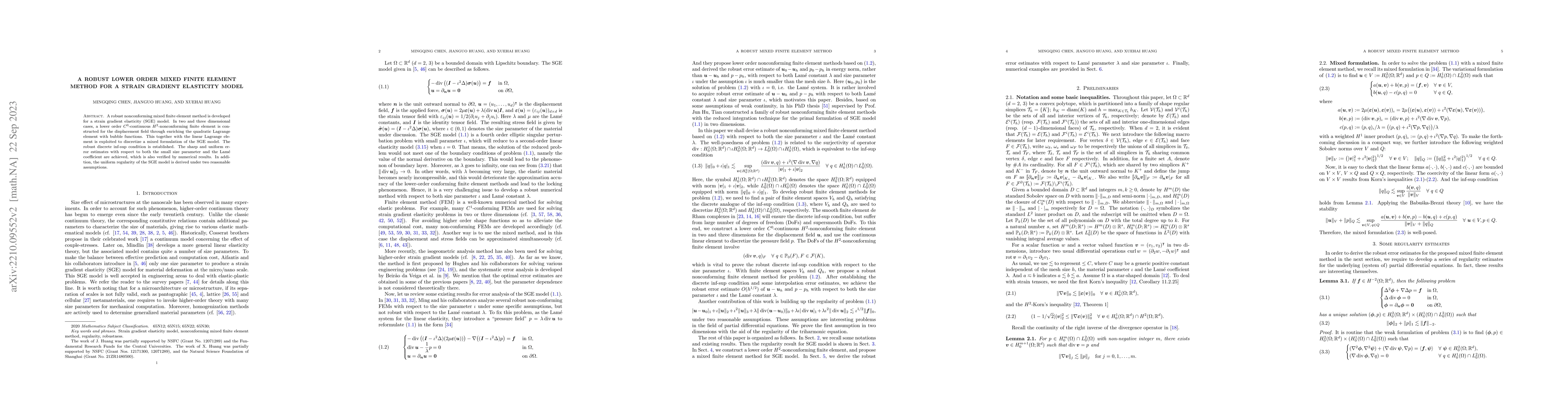 Thumbnail for A robust lower order mixed finite element method for a strain gradient
  elasticity model