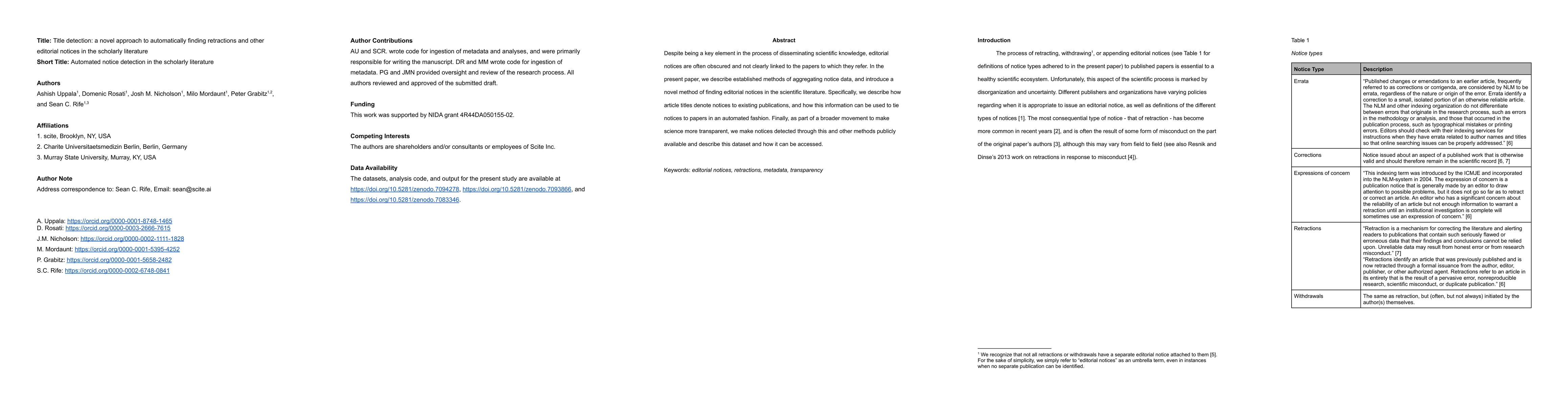 Thumbnail for Title detection: a novel approach to automatically finding retractions
  and other editorial notices in the scholarly literature