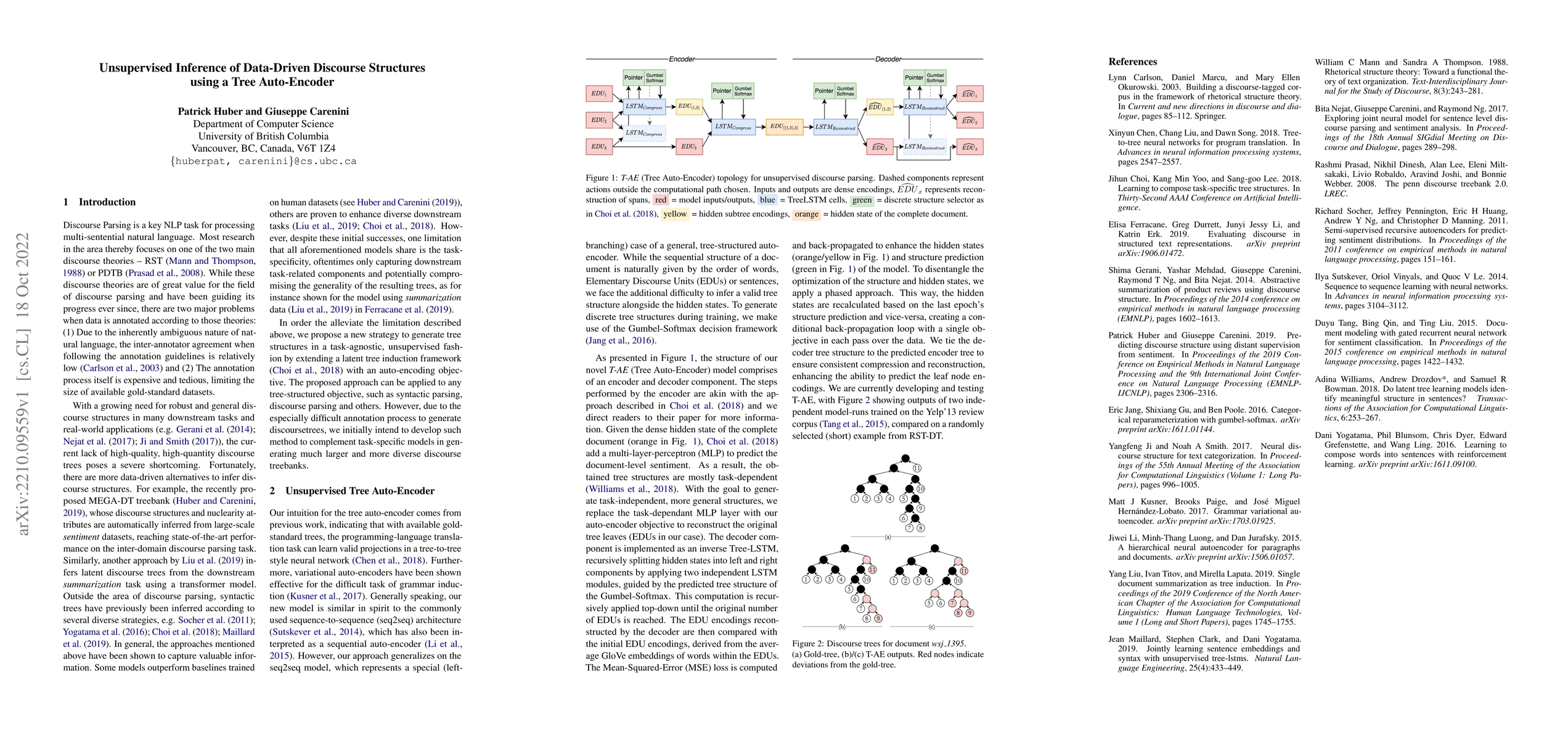 Thumbnail for Unsupervised Inference of Data-Driven Discourse Structures using a Tree
  Auto-Encoder