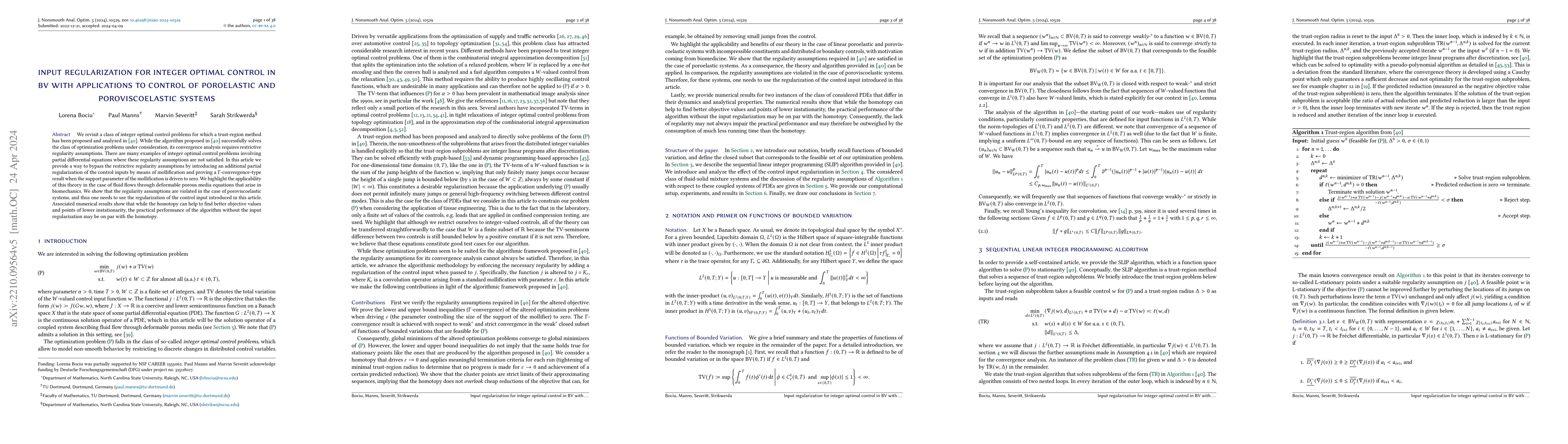 Thumbnail for Input Regularization for Integer Optimal Control in BV with Applications
  to Control of Poroelastic and Poroviscoelastic Systems