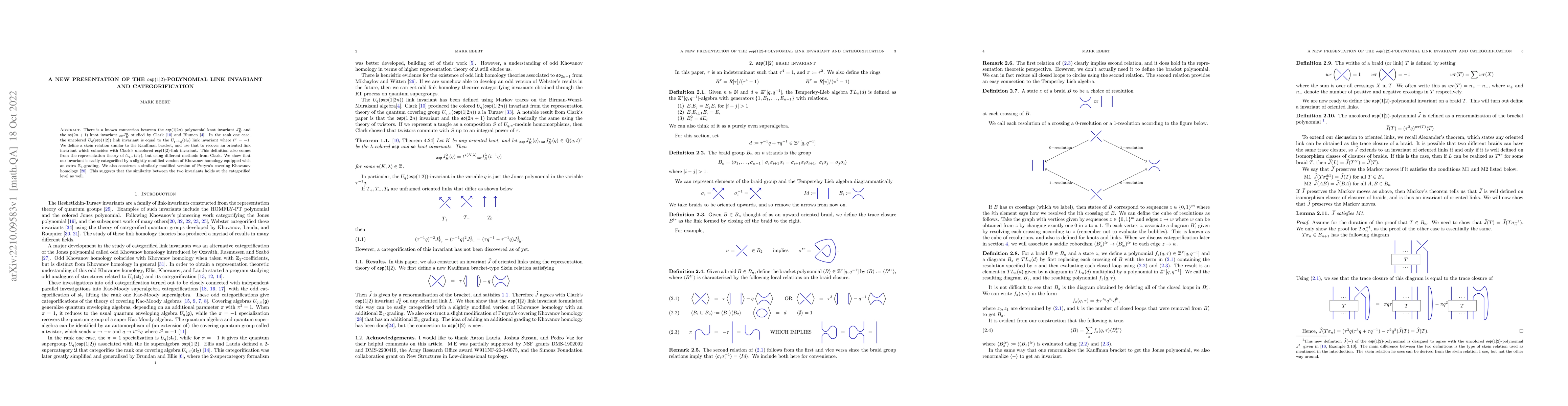Thumbnail for A new presentation of the osp(1|2)-polynomial link invariant and
  categorification