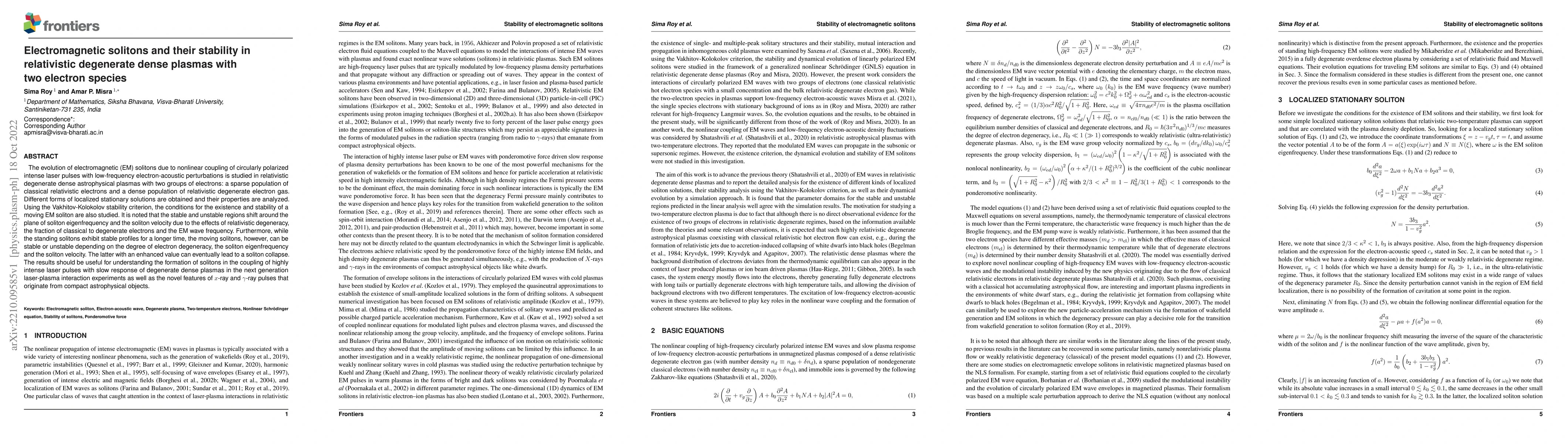 Thumbnail for Stability of electromagnetic solitons]{Electromagnetic solitons and
  their stability in relativistic degenerate dense plasmas with two electron
  species