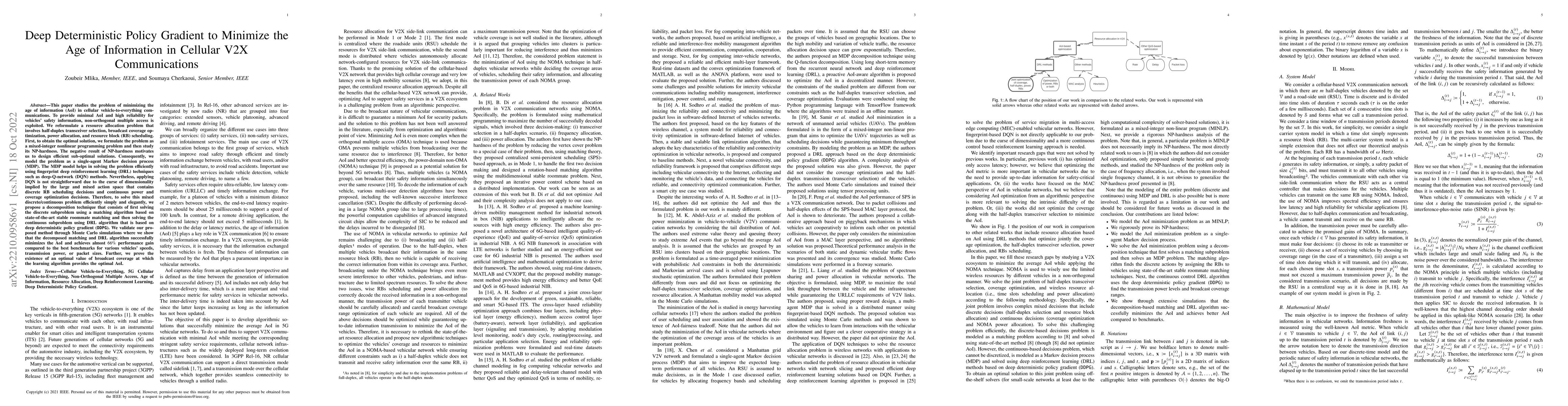 Thumbnail for Deep Deterministic Policy Gradient to Minimize the Age of Information in
  Cellular V2X Communications