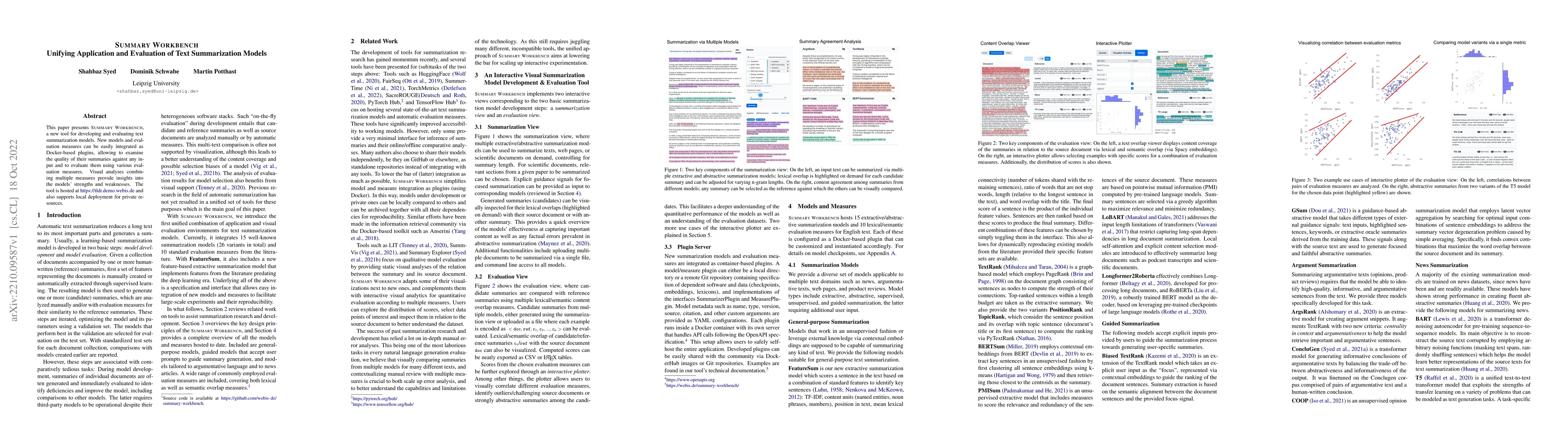 Thumbnail for Summary Workbench: Unifying Application and Evaluation of Text
  Summarization Models