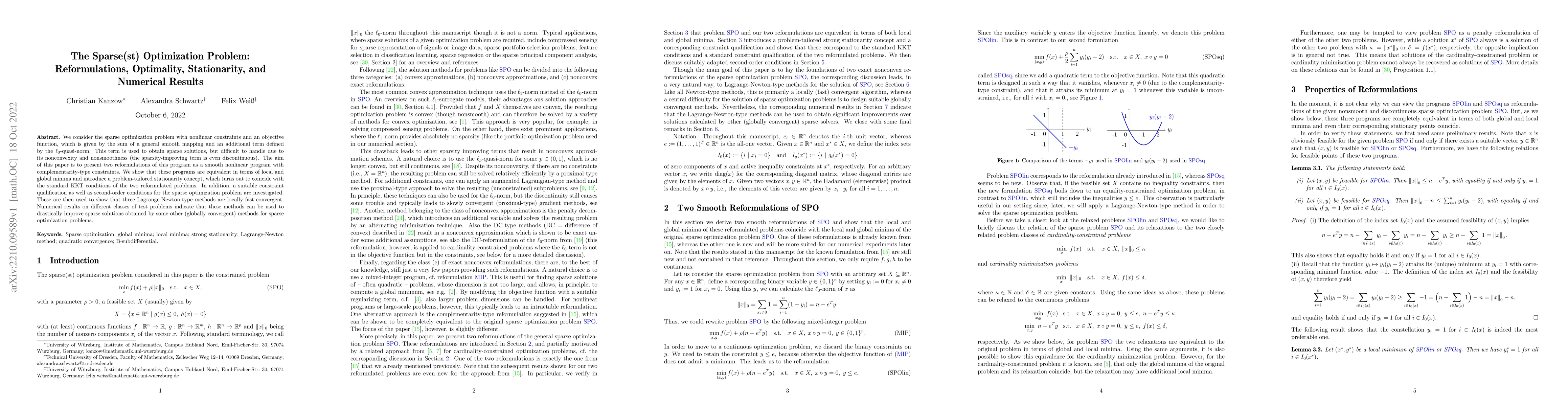 Thumbnail for The Sparse(st) Optimization Problem: Reformulations, Optimality,
  Stationarity, and Numerical Results