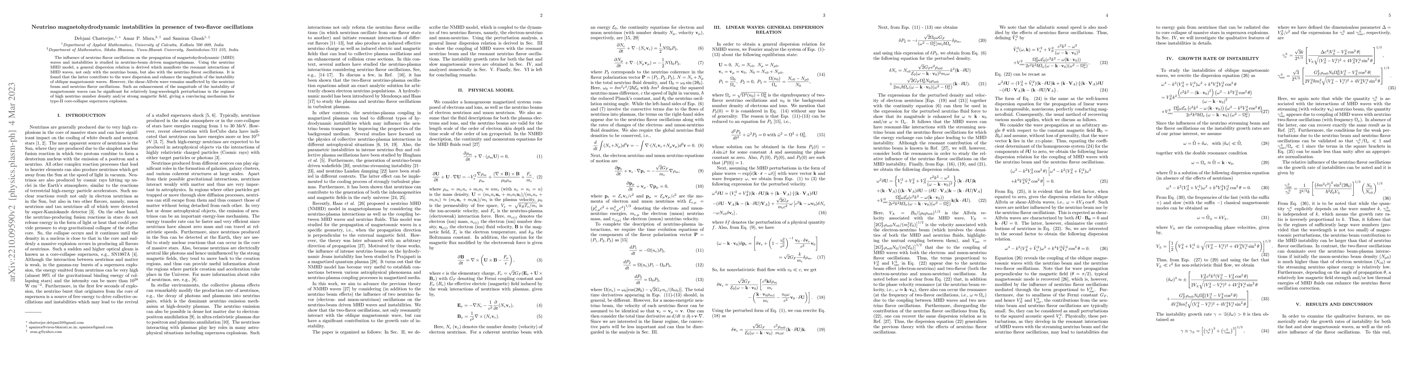 Thumbnail for Neutrino magnetohydrodynamic instabilities in presence of two-flavor
  oscillations