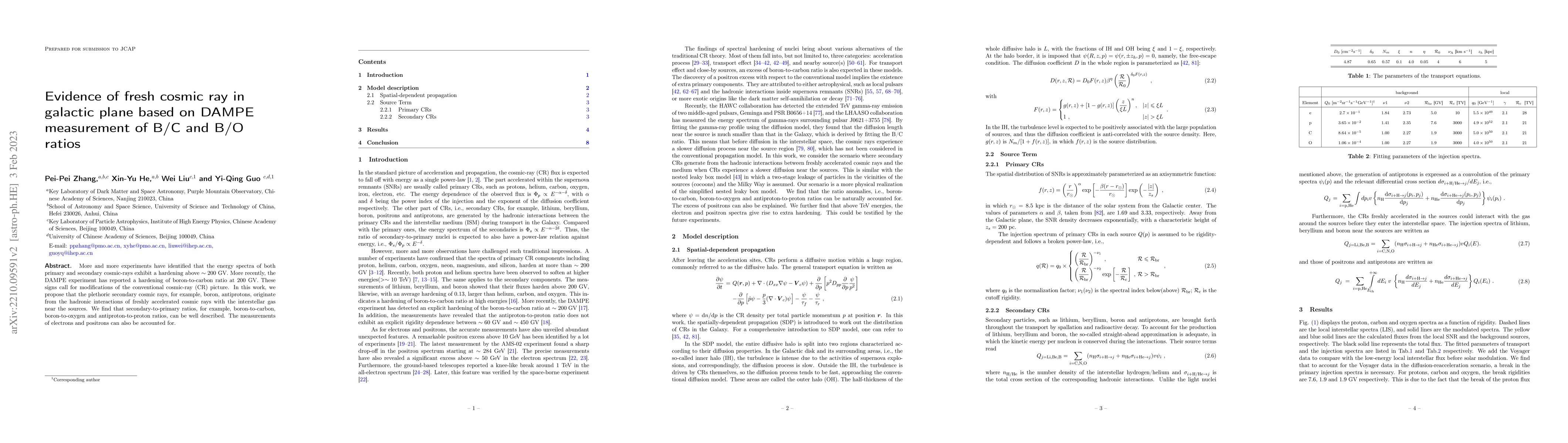 Thumbnail for Evidence of fresh cosmic ray in galactic plane based on DAMPE
  measurement of B/C and B/O ratios