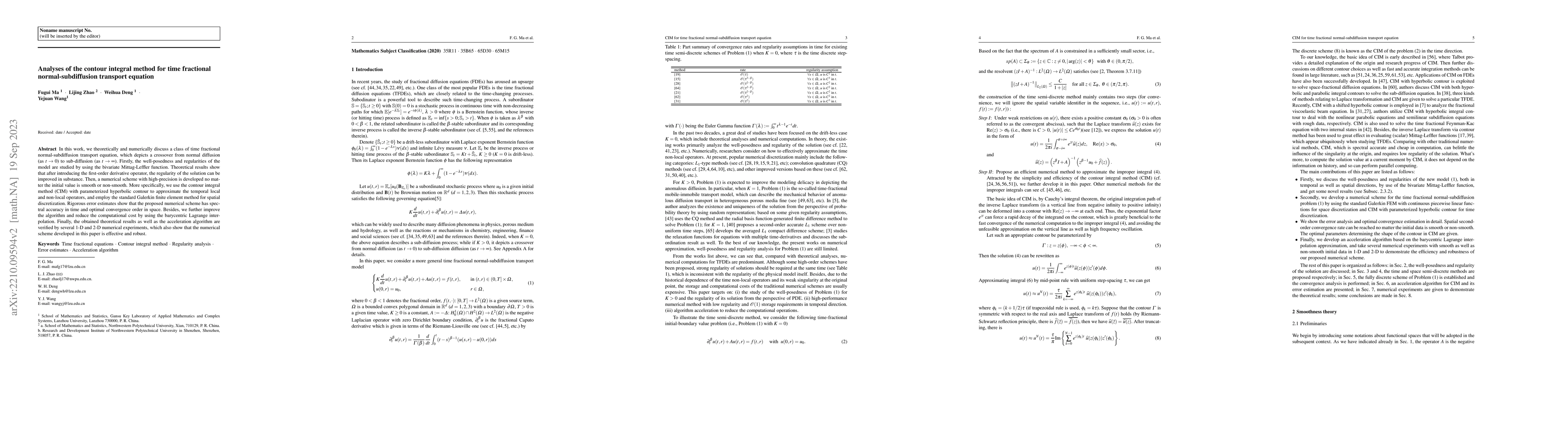 Thumbnail for Analyses of the contour integral method for time fractional
  subdiffusion-normal transport equation