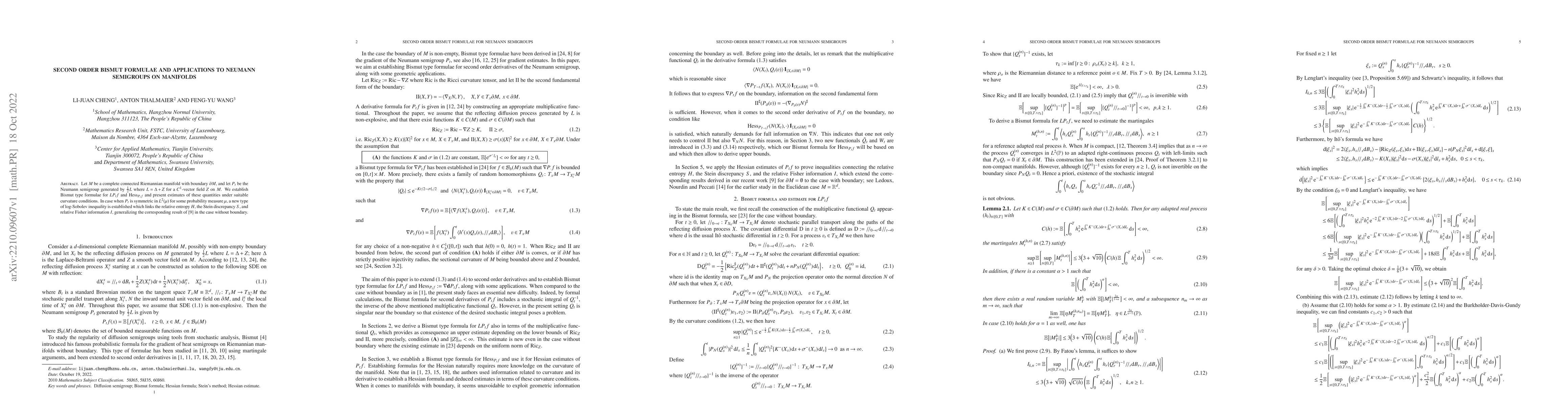 Thumbnail for Second Order Bismut formulae and applications to Neumann semigroups on
  manifolds