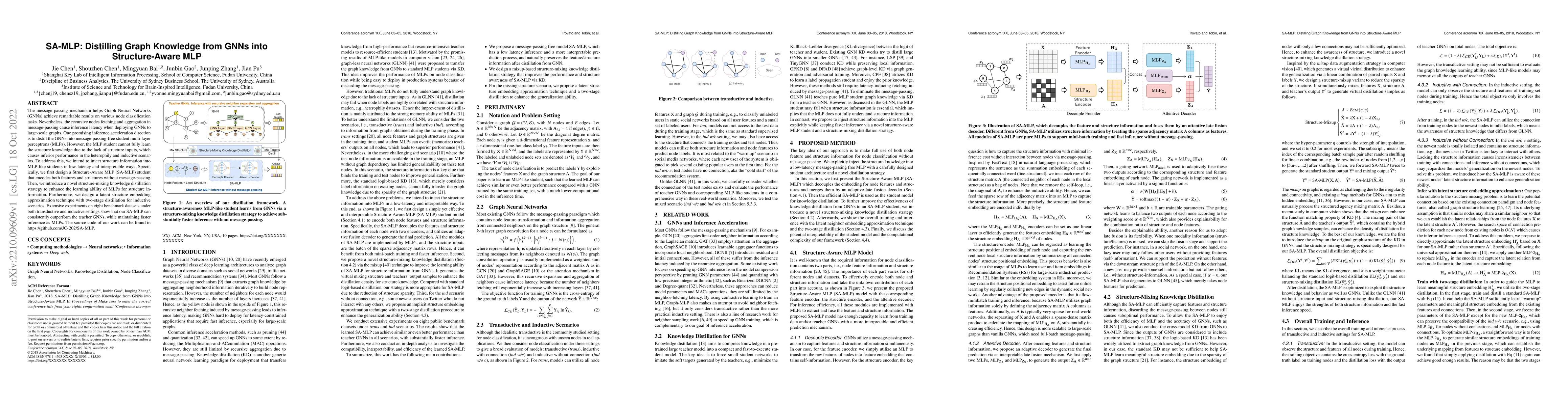 Thumbnail for SA-MLP: Distilling Graph Knowledge from GNNs into Structure-Aware MLP