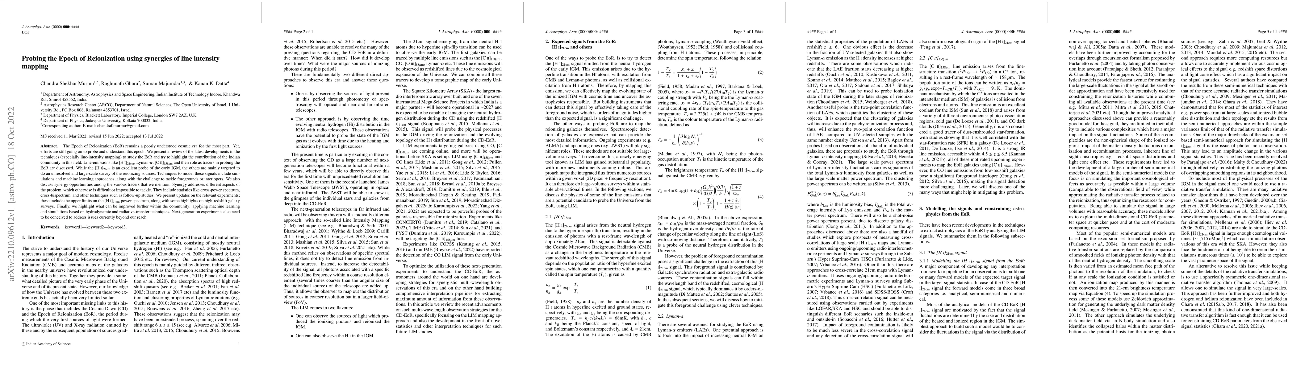 Thumbnail for Probing the Epoch of Reionization using synergies of line intensity
  mapping