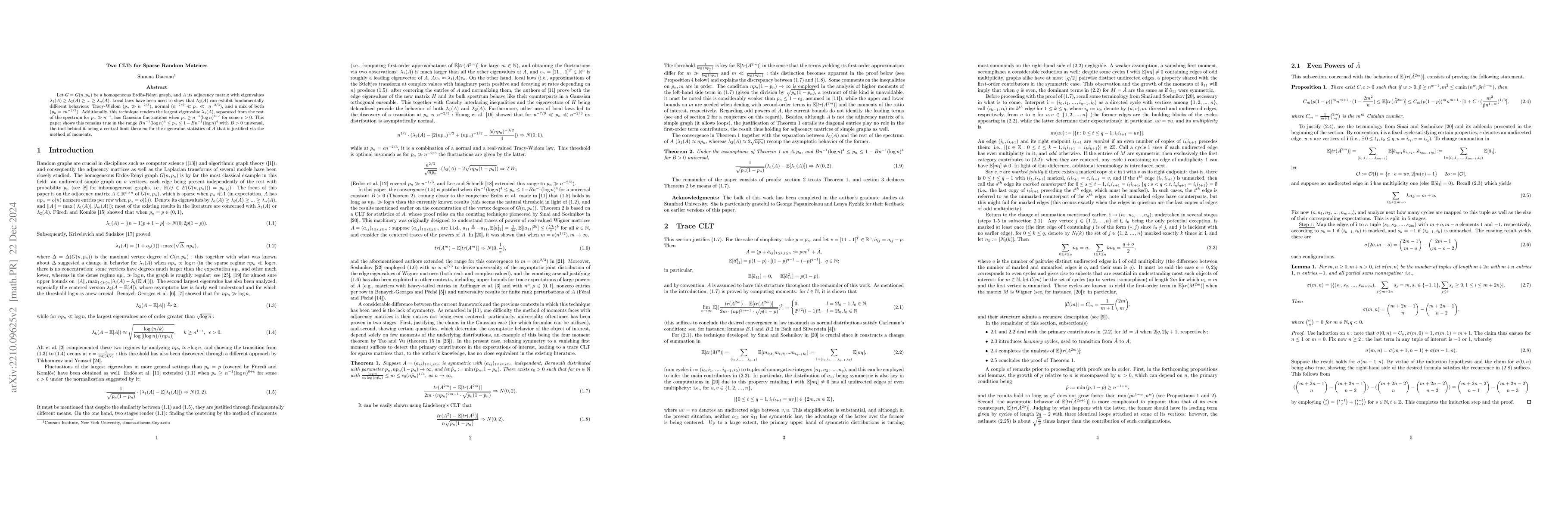 Thumbnail for Two CLTs for Sparse Random Matrices