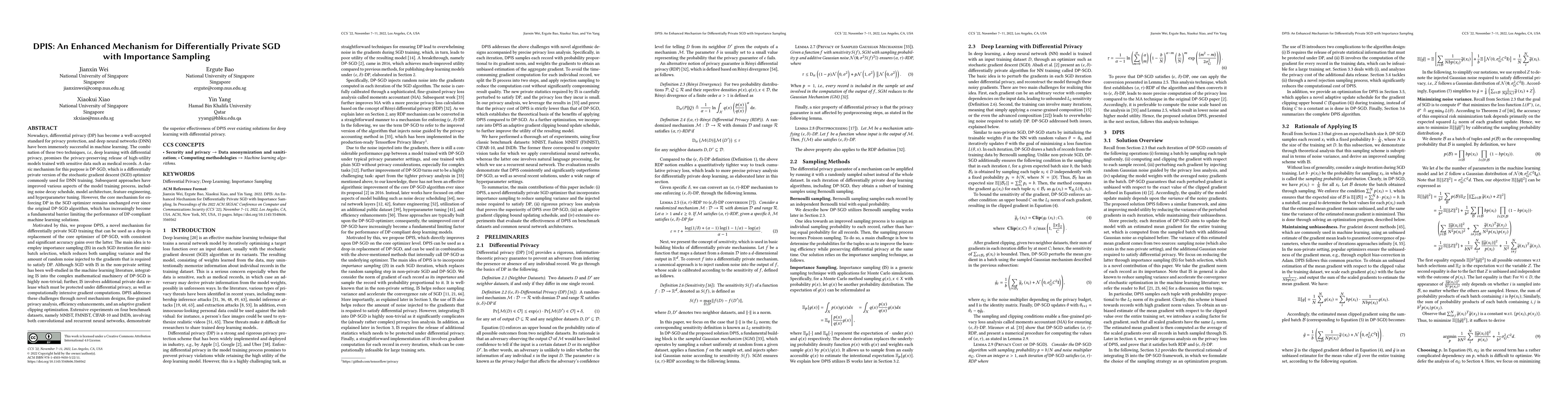 Thumbnail for DPIS: An Enhanced Mechanism for Differentially Private SGD with
  Importance Sampling