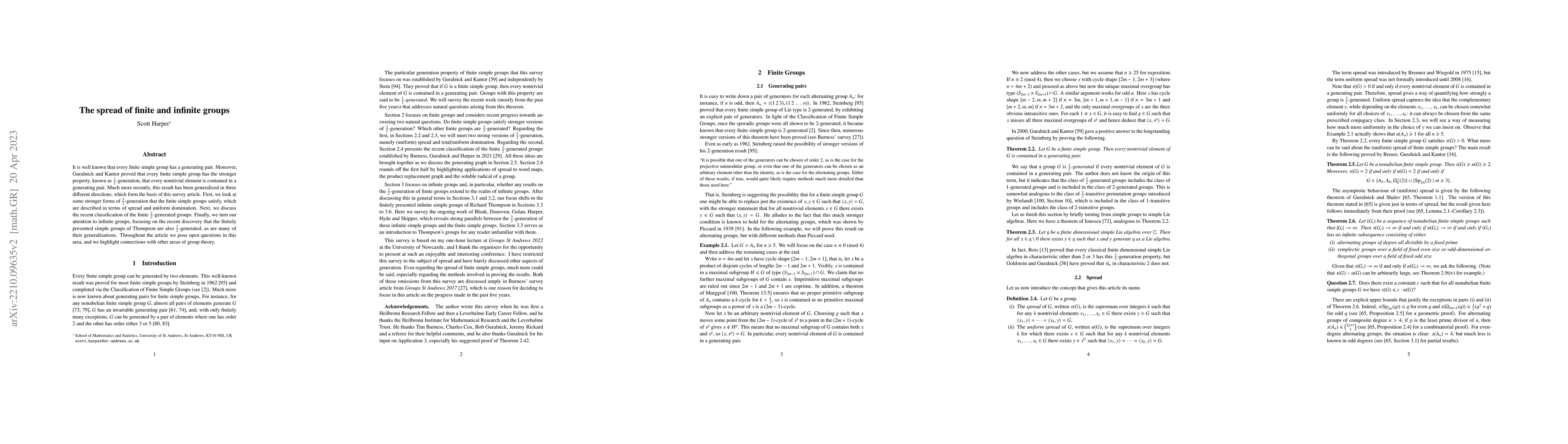 Thumbnail for The spread of finite and infinite groups