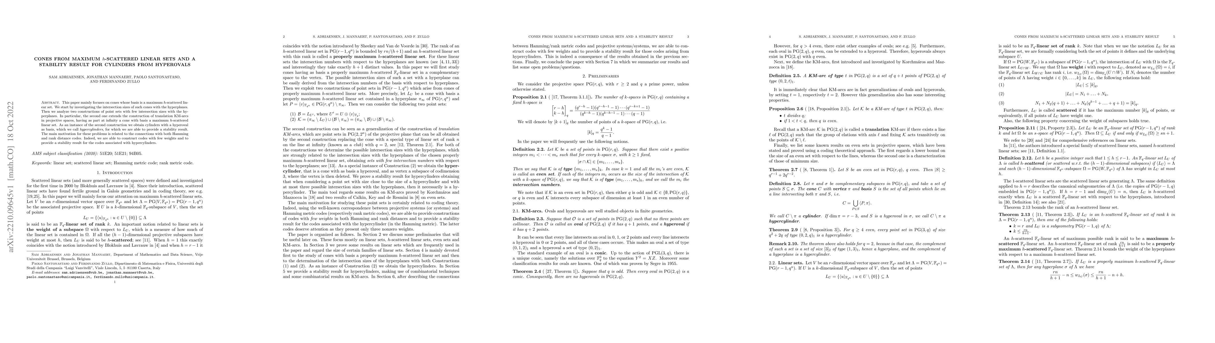 Thumbnail for Cones from maximum $h$-scattered linear sets and a stability result