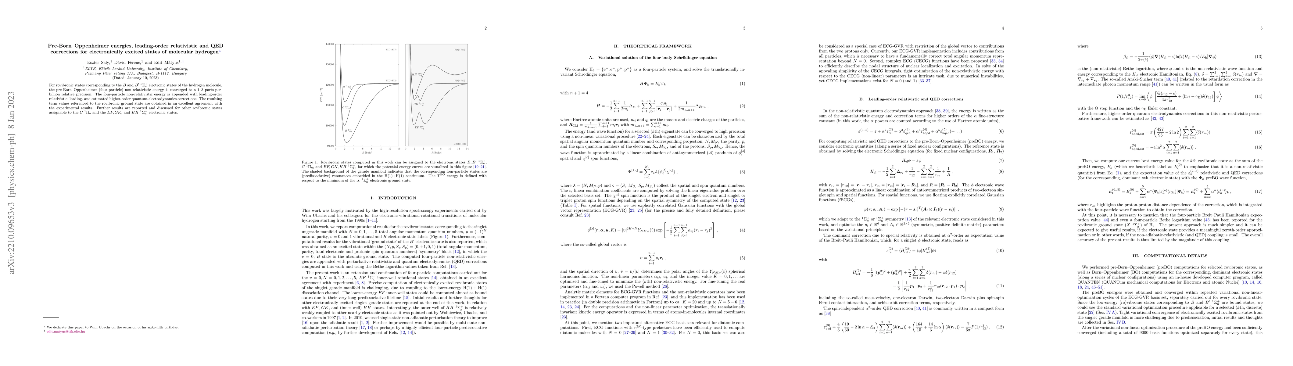 Thumbnail for Pre-Born-Oppenheimer energies, leading-order relativistic and QED
  corrections for electronically excited states of molecular hydrogen