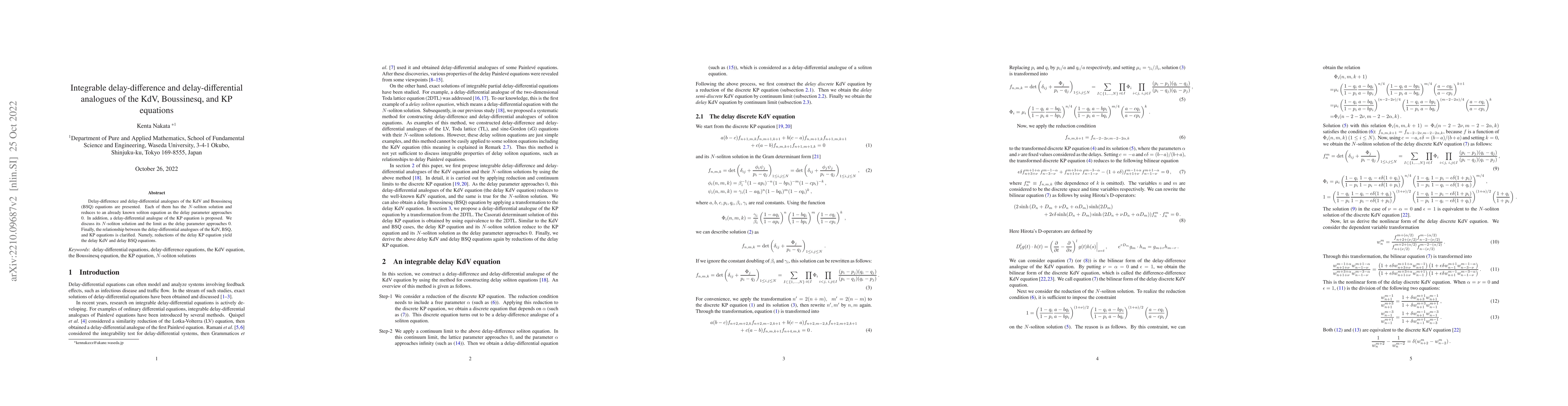 Thumbnail for Integrable delay-difference and delay-differential analogues of the KdV,
  Boussinesq, and KP equations