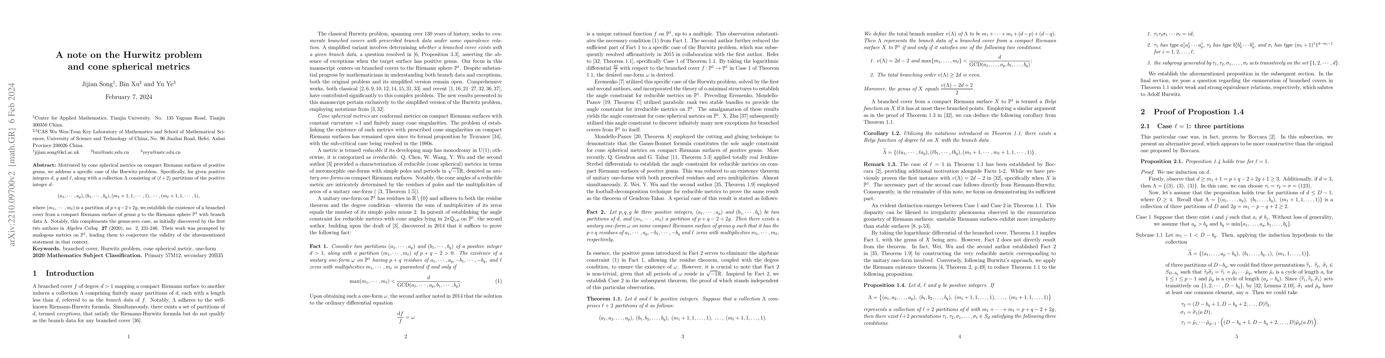 Thumbnail for A note on the Hurwitz problem and cone spherical metrics