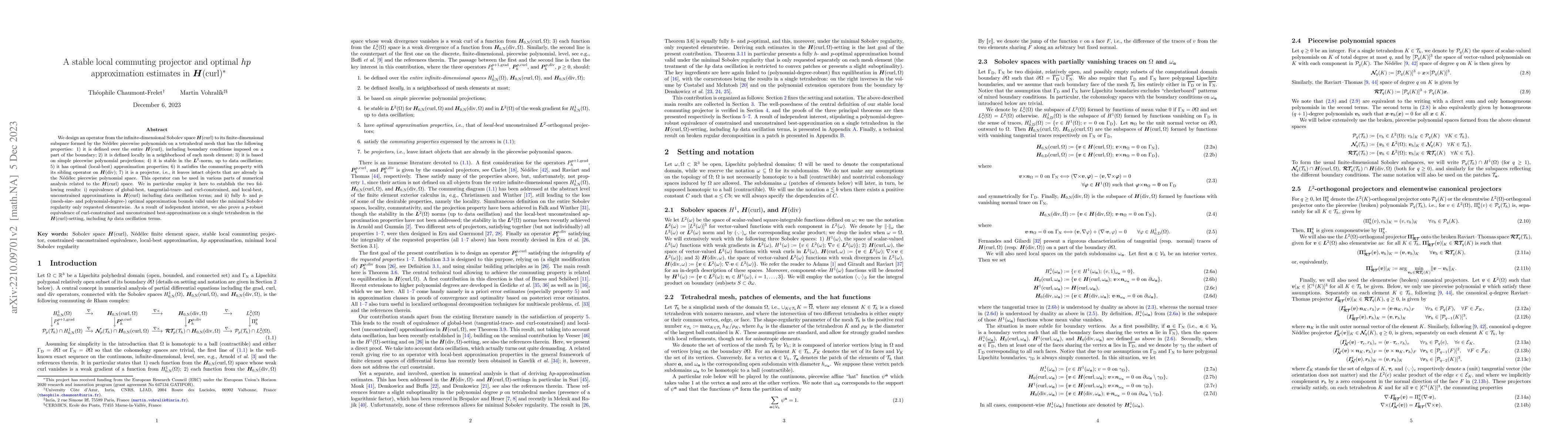 Thumbnail for A stable local commuting projector and optimal $hp$ approximation
  estimates in ${\boldsymbol H}(\mathrm{curl})$