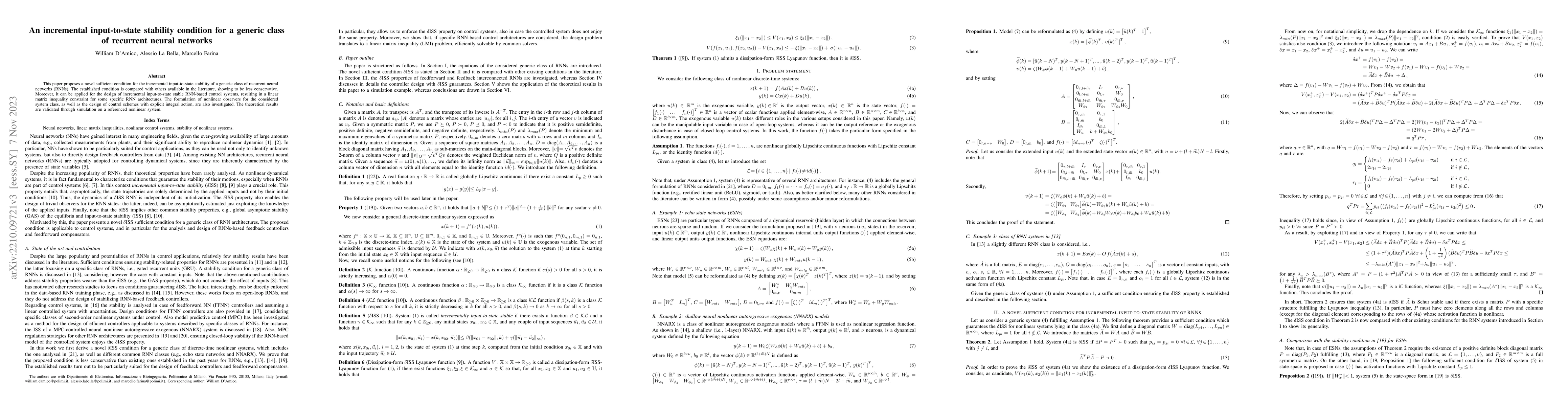 Thumbnail for An incremental input-to-state stability condition for a generic class of
  recurrent neural networks