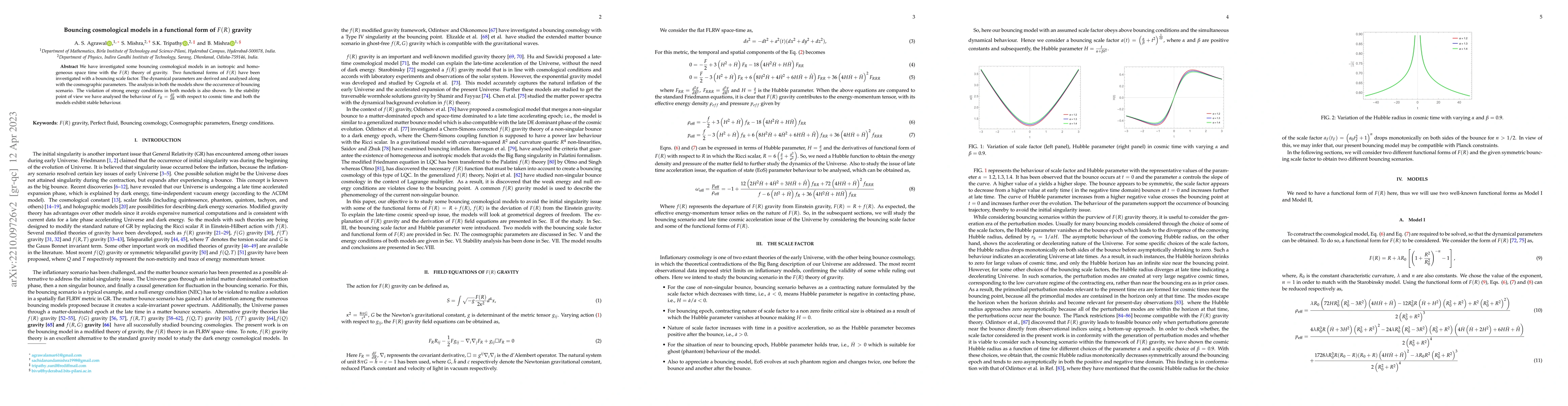 Thumbnail for Bouncing cosmological models in a functional form of F(R) gravity