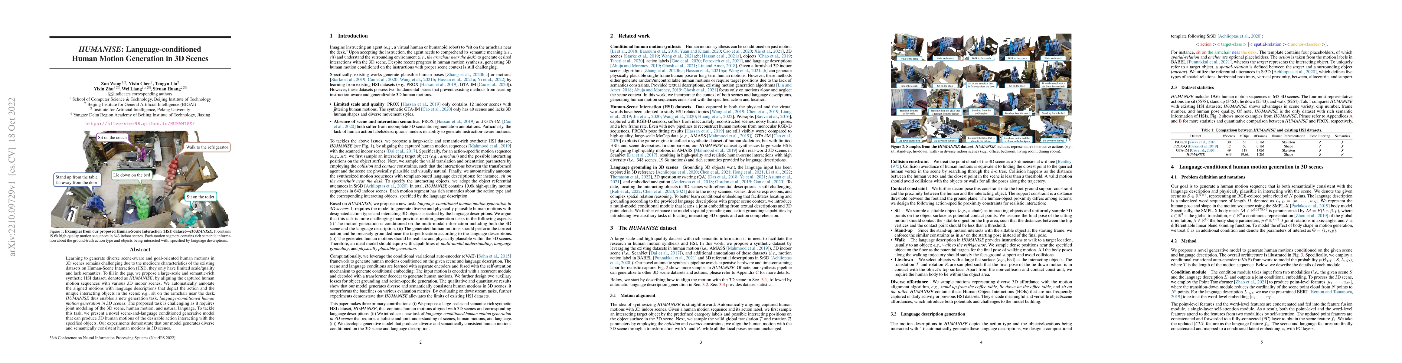 Thumbnail for HUMANISE: Language-conditioned Human Motion Generation in 3D Scenes
