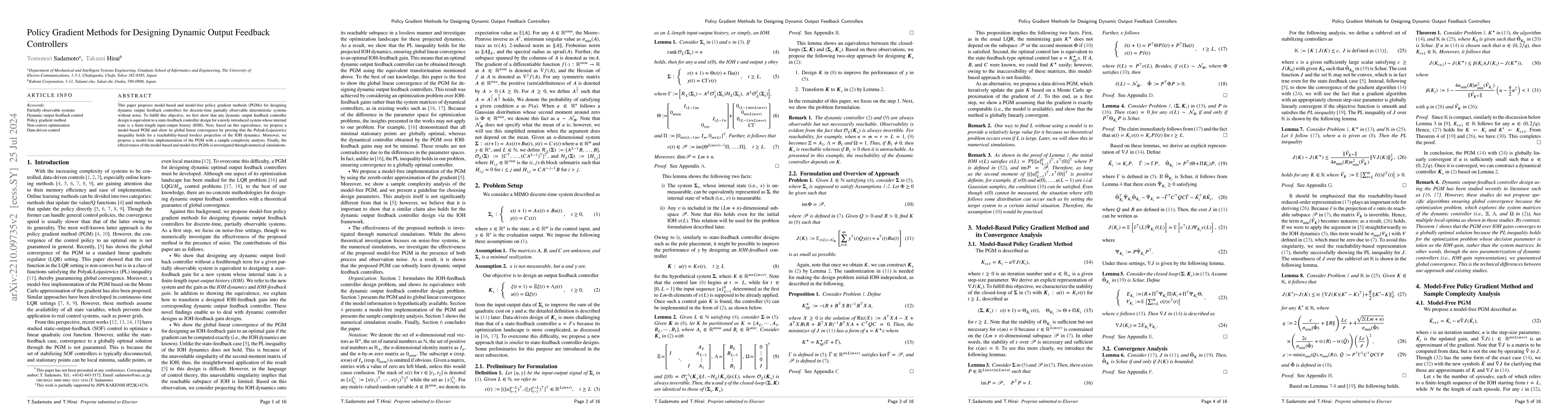 Thumbnail for Policy Gradient Methods for Designing Dynamic Output Feedback
  Controllers