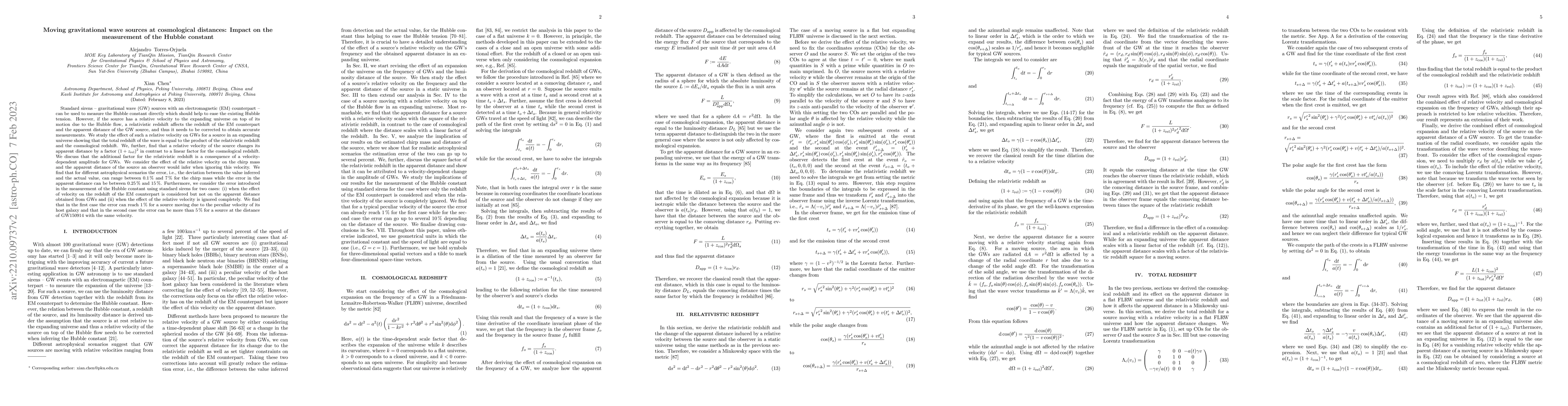 Thumbnail for Moving gravitational wave sources at cosmological distances: Impact on
  the measurement of the Hubble constant
