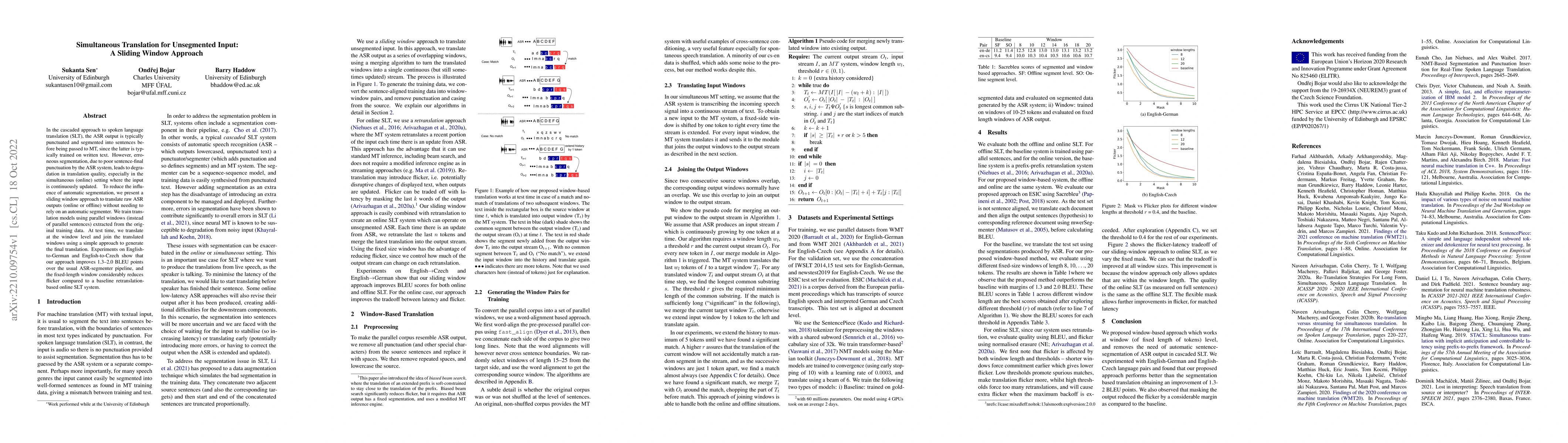 Thumbnail for Simultaneous Translation for Unsegmented Input: A Sliding Window
  Approach