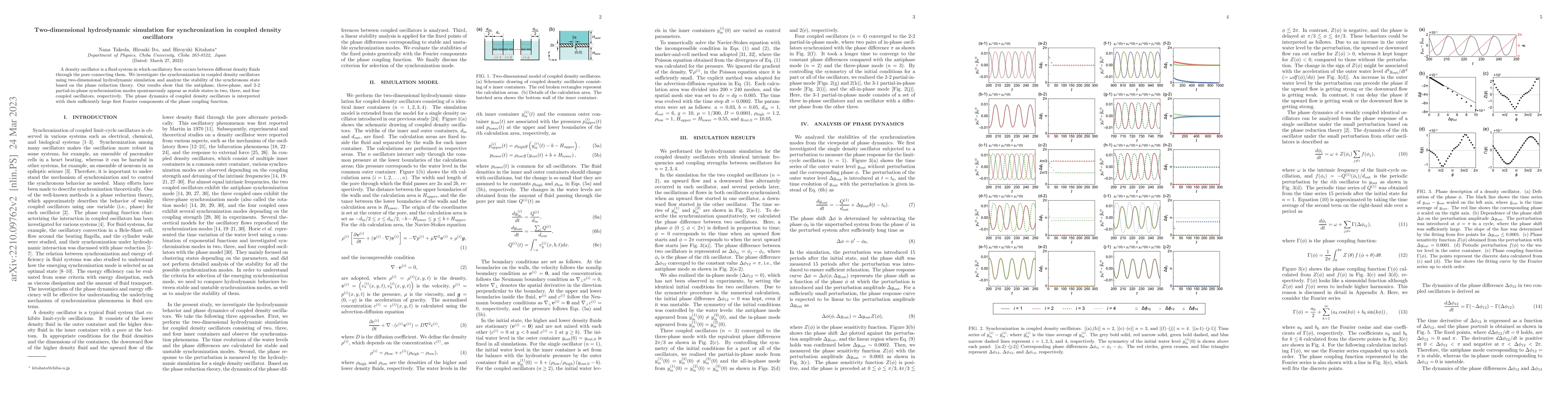 Thumbnail for Two-dimensional hydrodynamic simulation for synchronization in coupled
  density oscillators