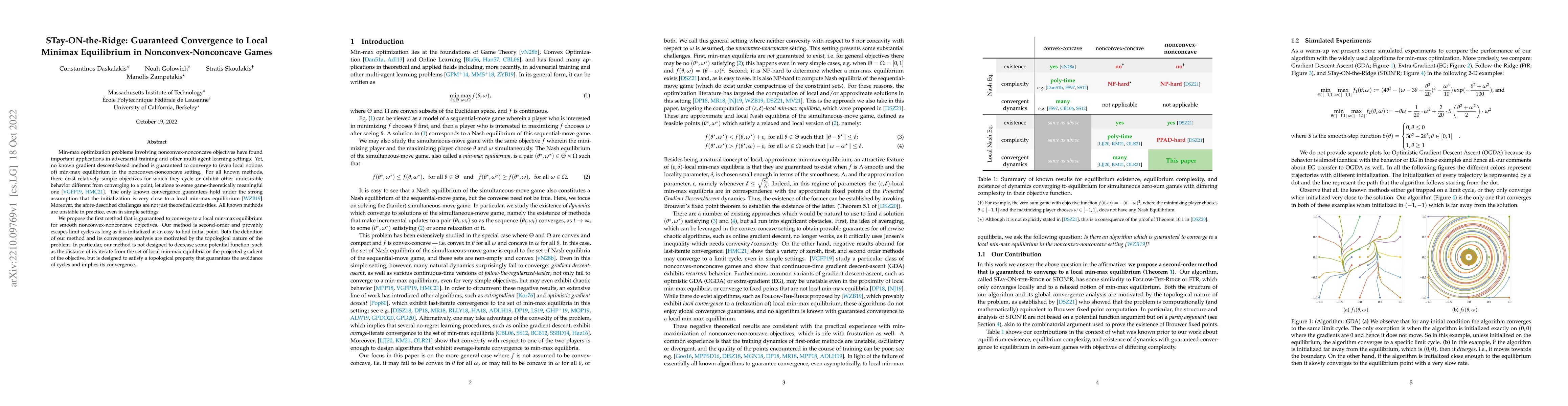 Thumbnail for STay-ON-the-Ridge: Guaranteed Convergence to Local Minimax Equilibrium
  in Nonconvex-Nonconcave Games