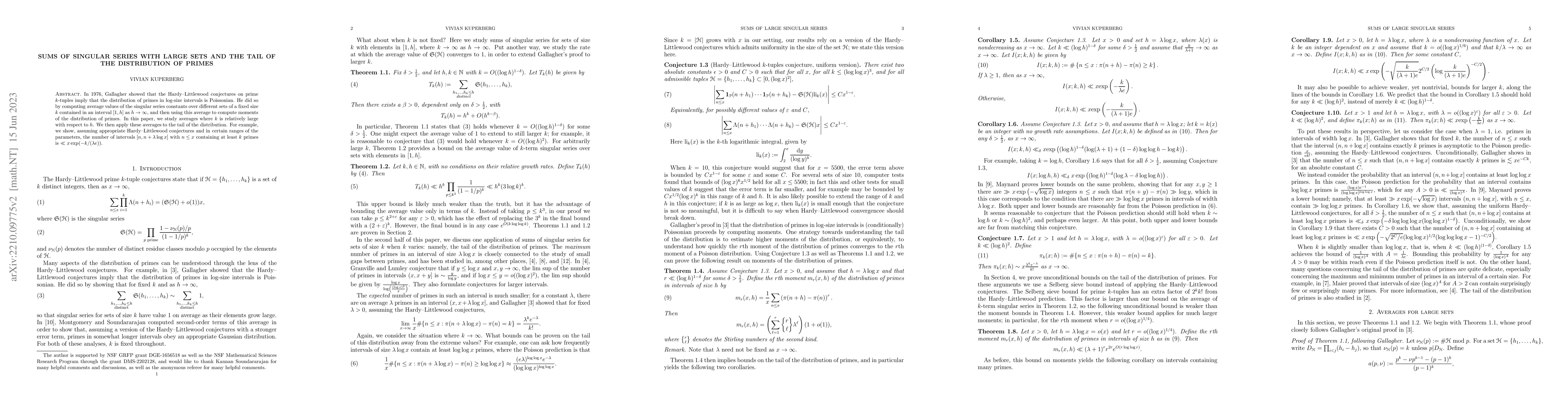 Thumbnail for Sums of singular series with large sets and the tail of the distribution
  of primes