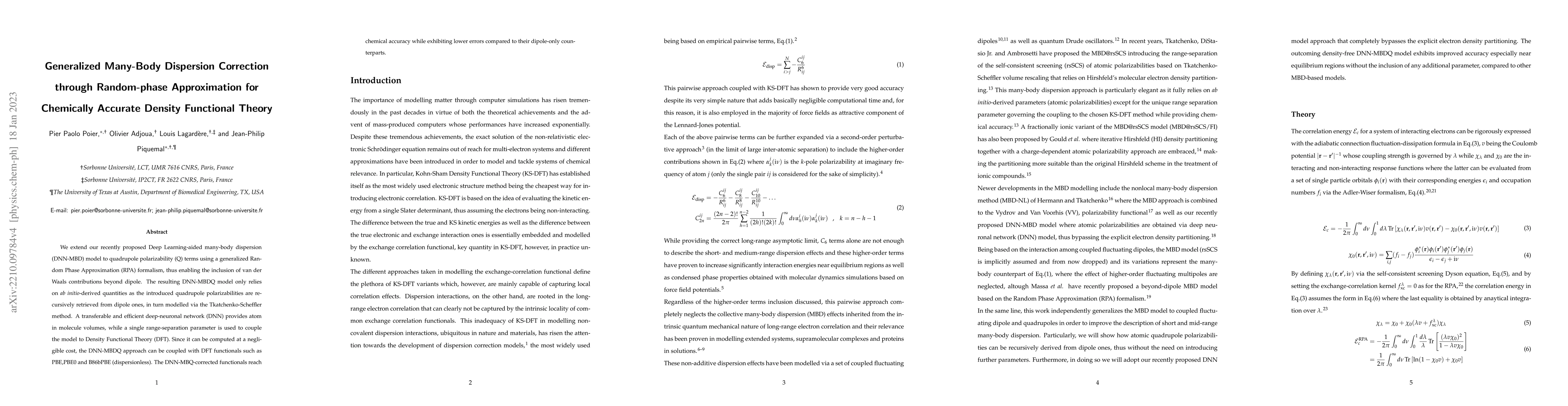 Thumbnail for Generalized Many-Body Dispersion Correction through Random-phase
  Approximation for Chemically Accurate Density Functional Theory