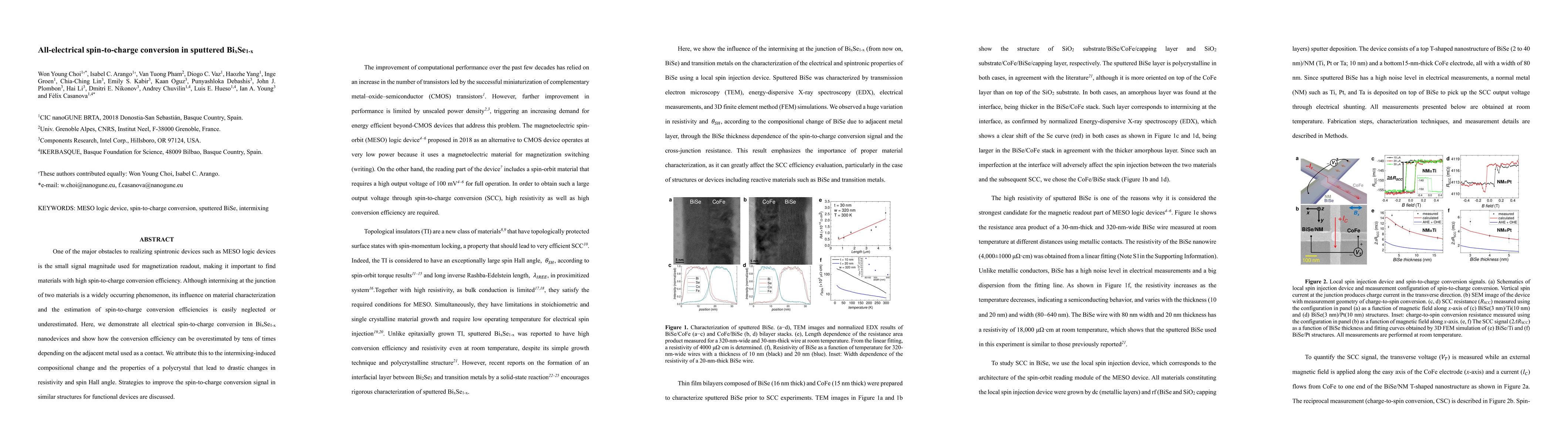 Thumbnail for All-electrical spin-to-charge conversion in sputtered Bi$_x$Se$_{1-x}$