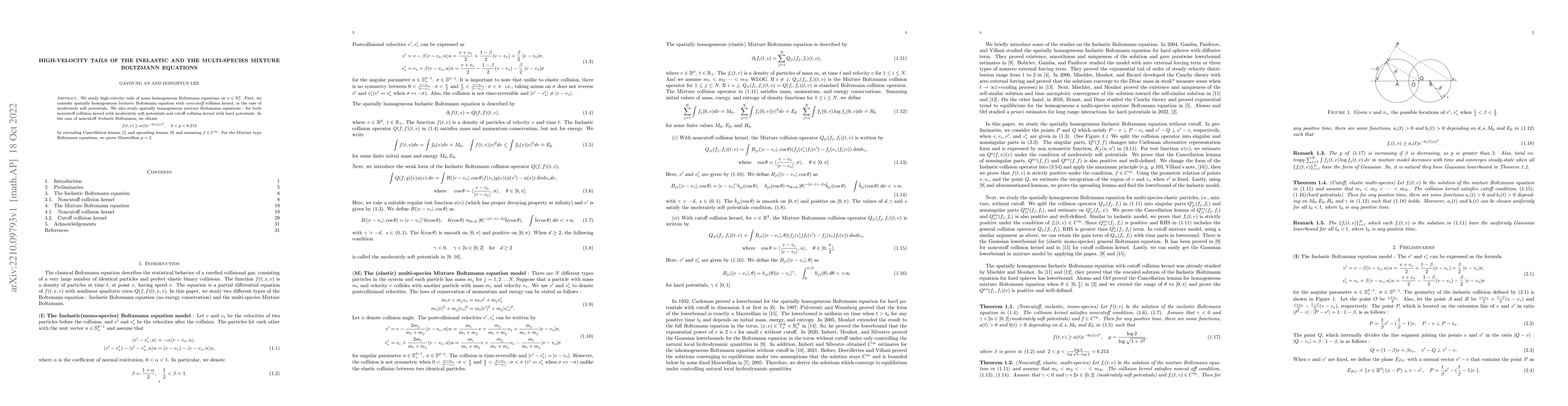 Thumbnail for High-velocity tails of the inelastic and the multi-species mixture
  Boltzmann equations