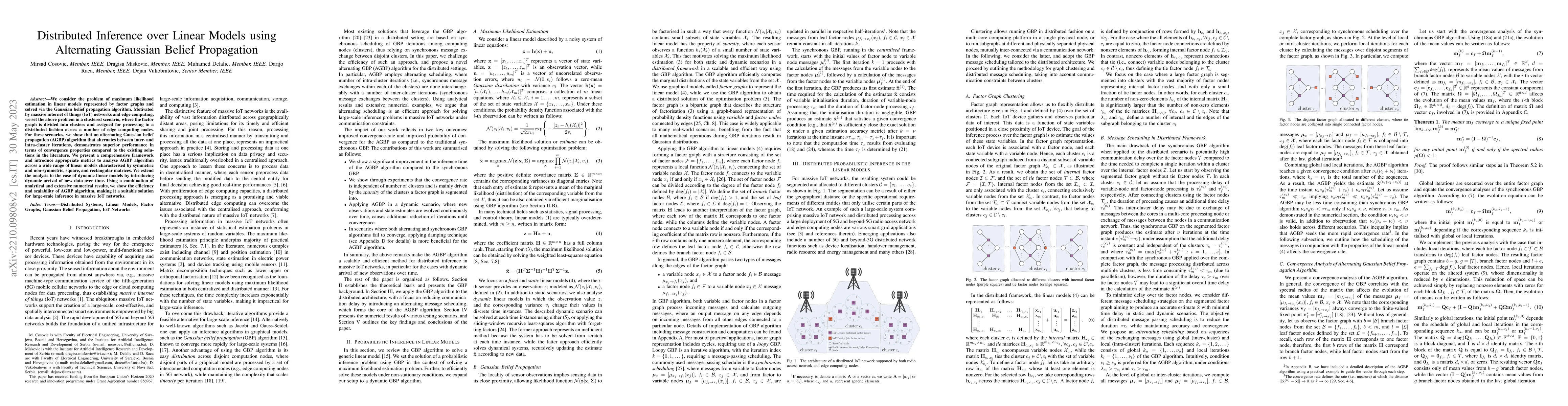 Thumbnail for Distributed Inference over Linear Models using Alternating Gaussian
  Belief Propagation
