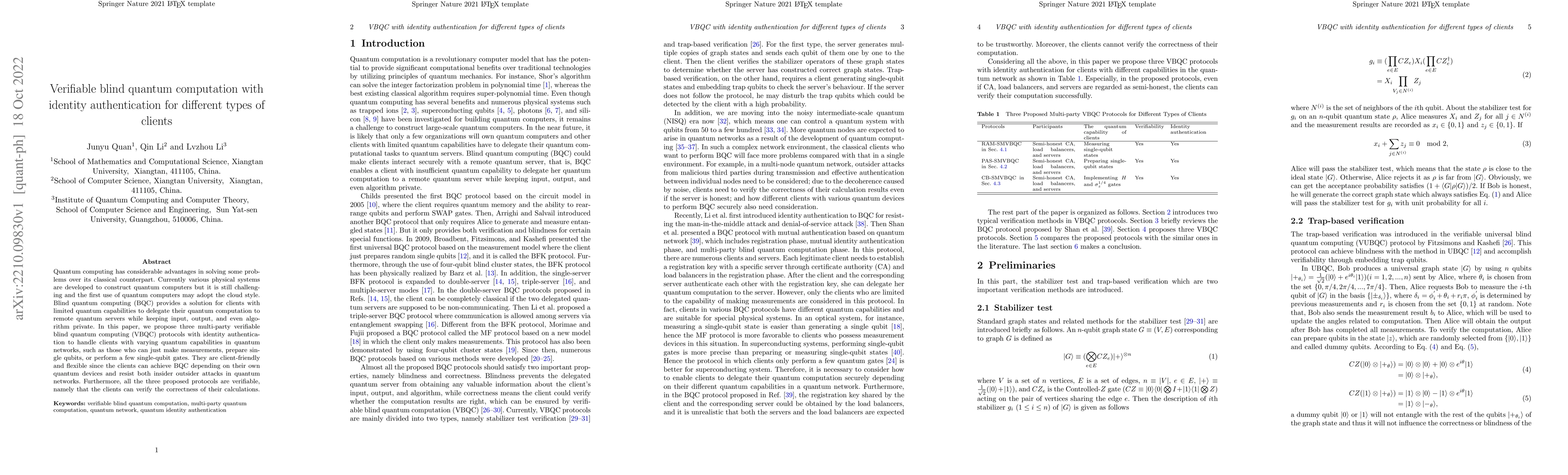 Thumbnail for Verifiable blind quantum computation with identity authentication for
  different types of clients