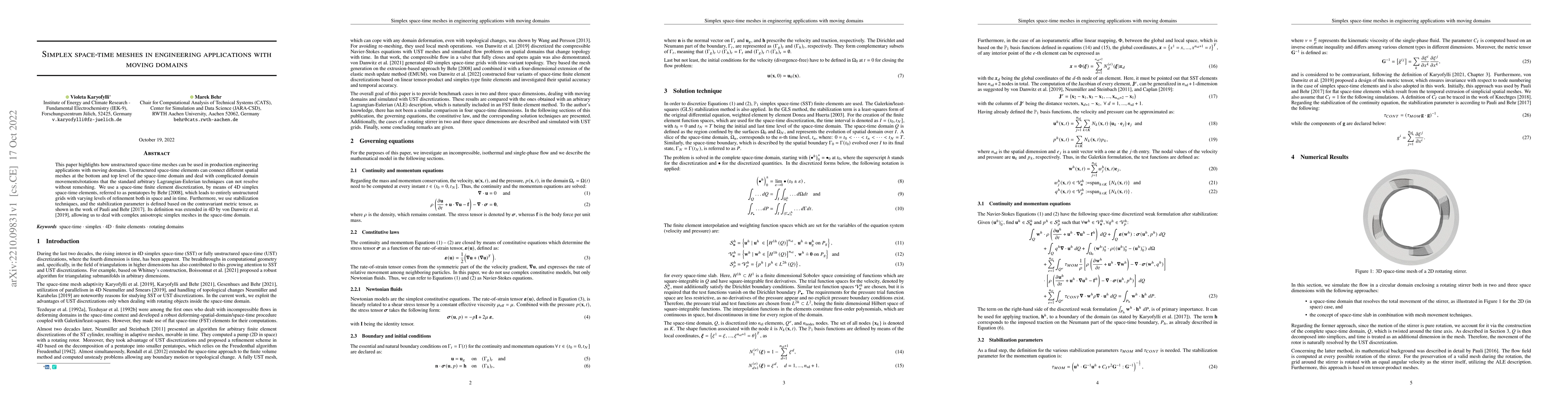 Thumbnail for Simplex space-time meshes in engineering applications with moving
  domains
