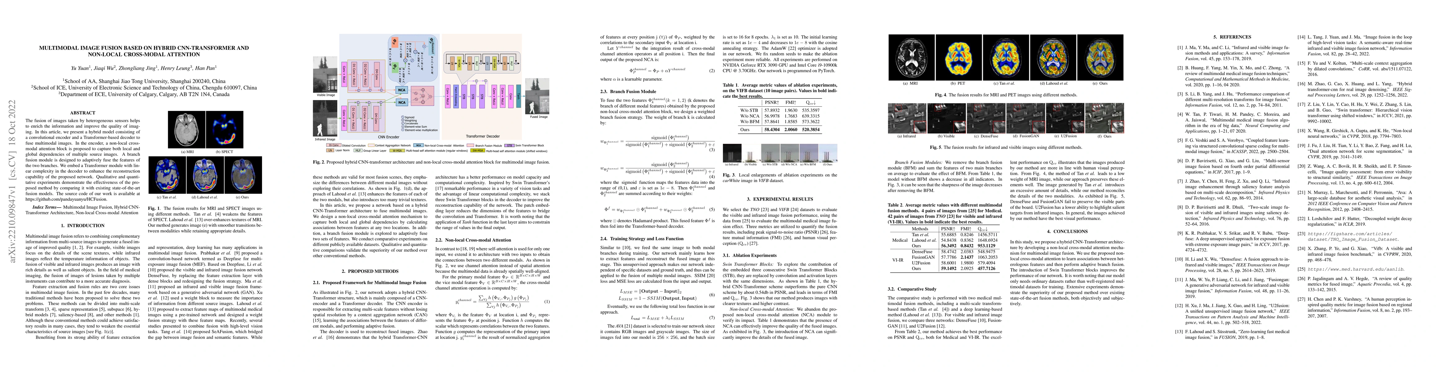 Thumbnail for Multimodal Image Fusion based on Hybrid CNN-Transformer and Non-local
  Cross-modal Attention