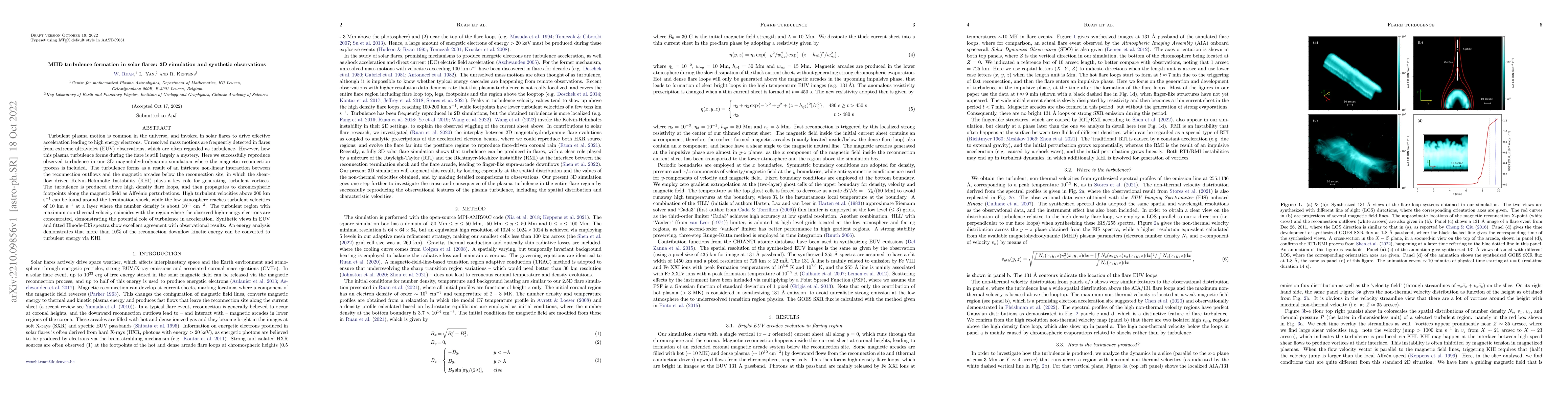 Thumbnail for MHD turbulence formation in solar flares: 3D simulation and synthetic
  observations