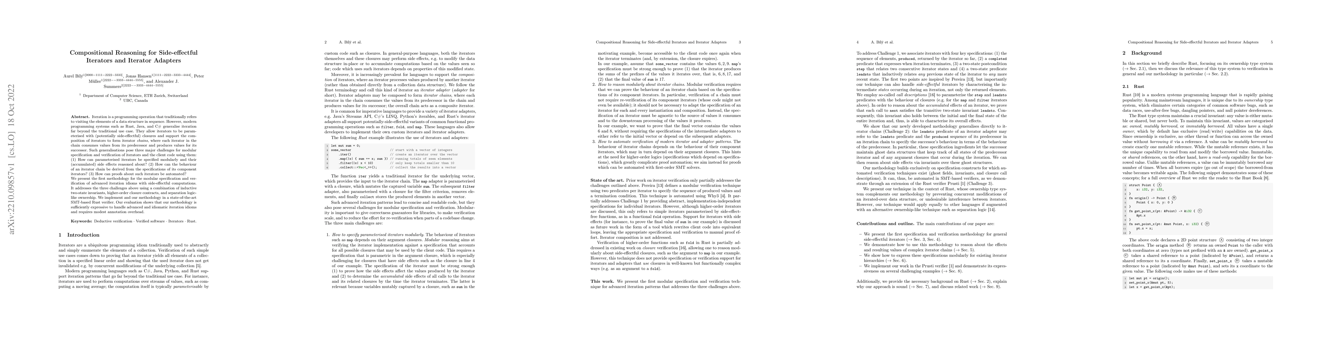 Thumbnail for Compositional Reasoning for Side-effectful Iterators and Iterator
  Adapters