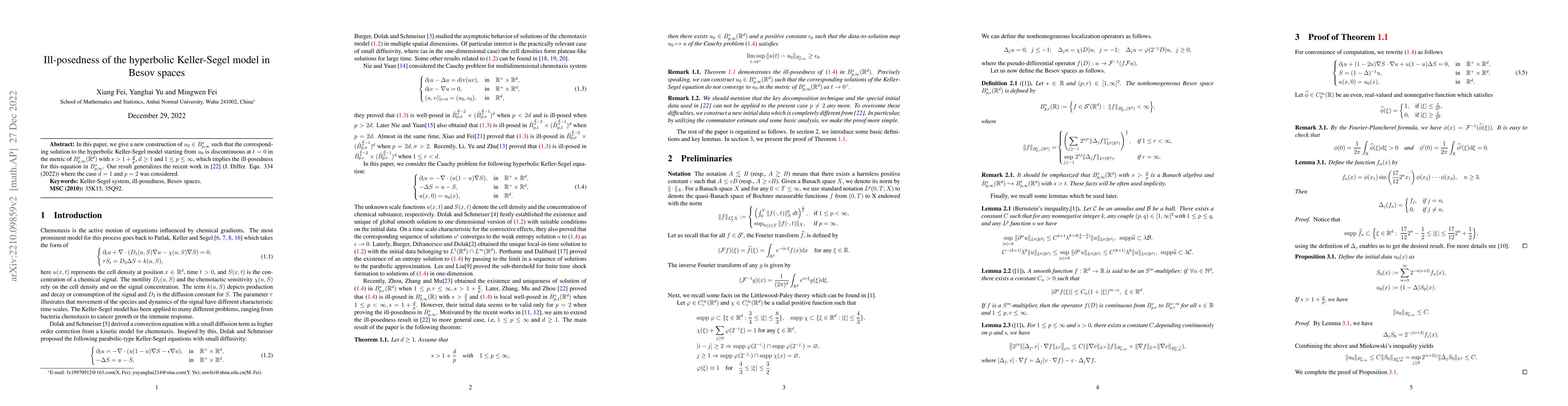 Thumbnail for Ill-posedness of the hyperbolic Keller-Segel model in Besov spaces