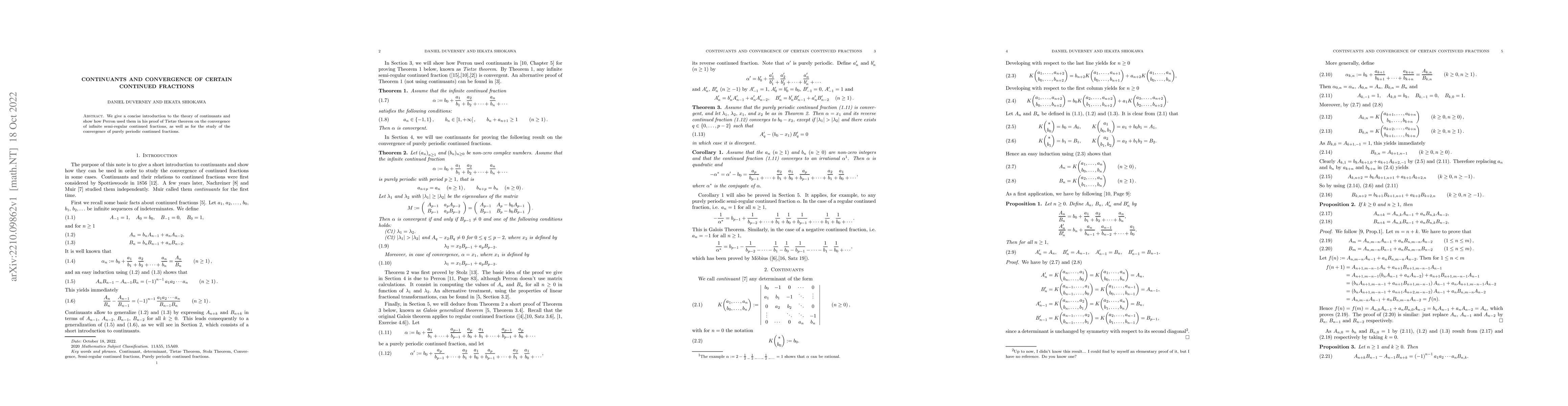 Thumbnail for Continuants and convergence of certain continued fractions