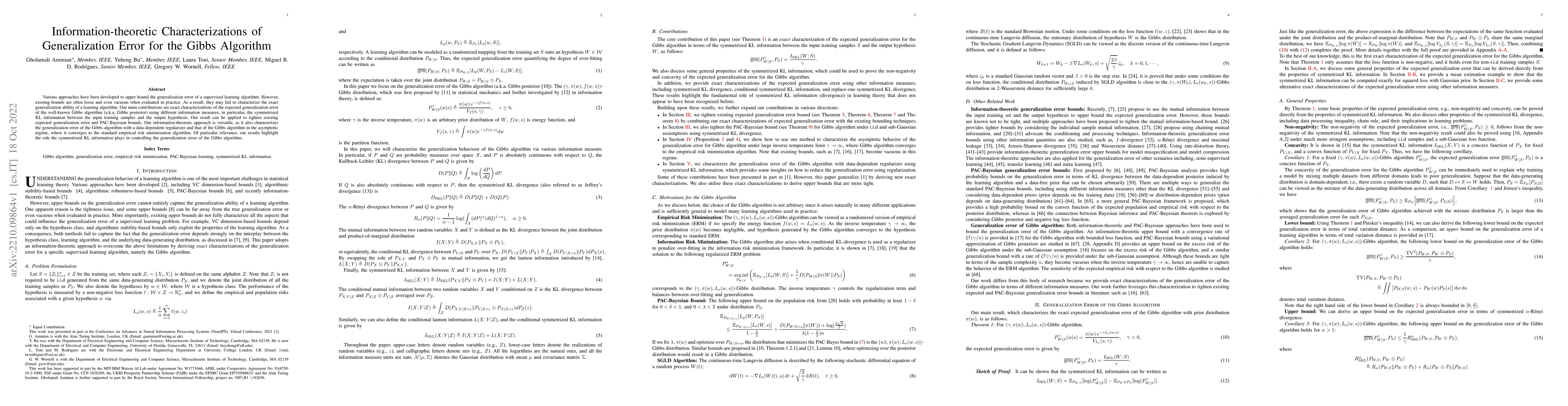 Thumbnail for Information-theoretic Characterizations of Generalization Error for the
  Gibbs Algorithm
