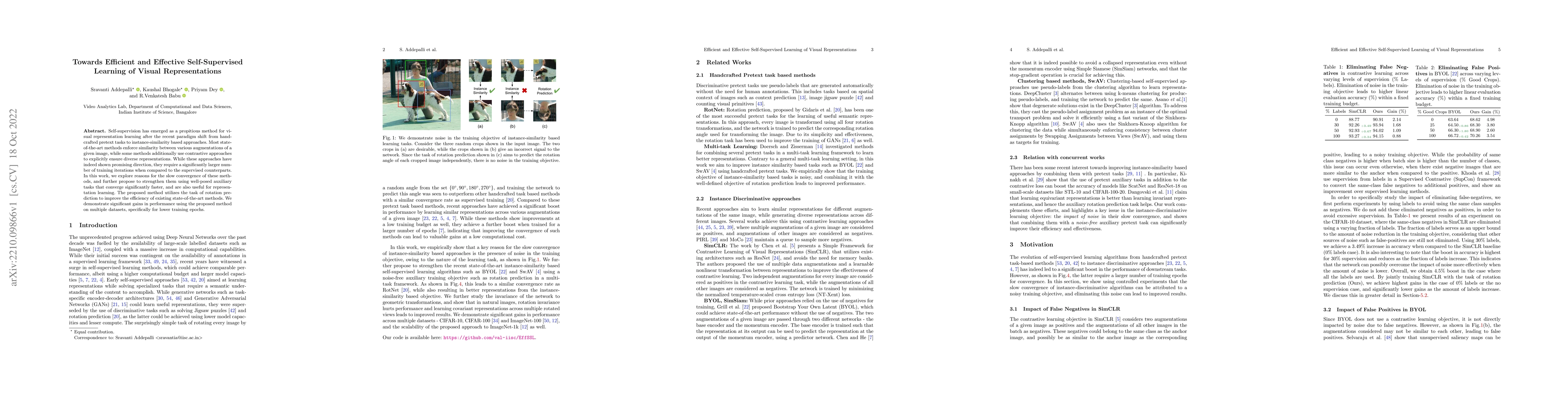 Thumbnail for Towards Efficient and Effective Self-Supervised Learning of Visual
  Representations