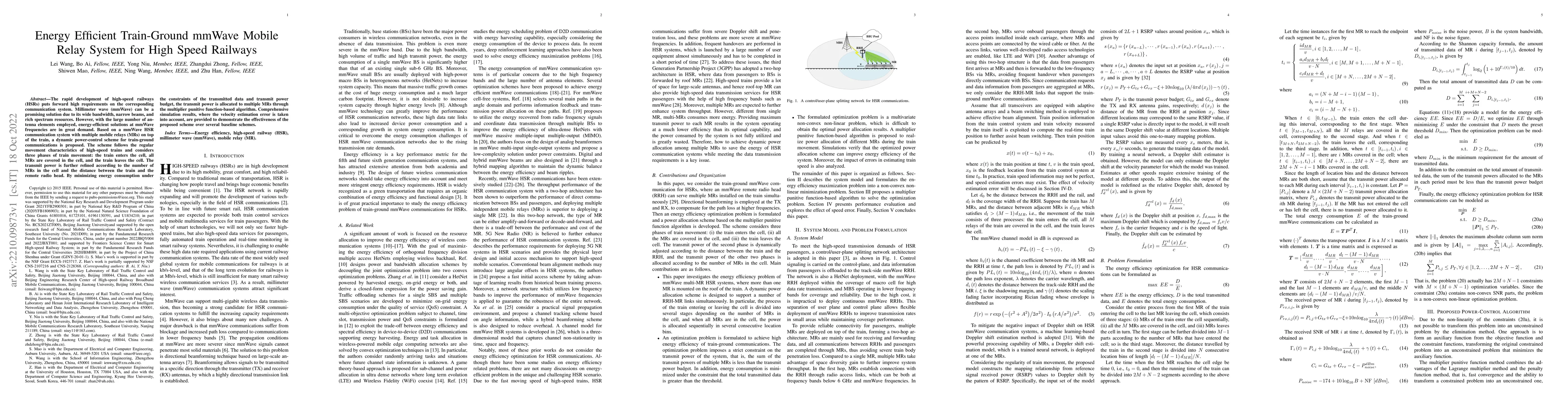 Thumbnail for Energy Efficient Train-Ground mmWave Mobile Relay System for High Speed
  Railways