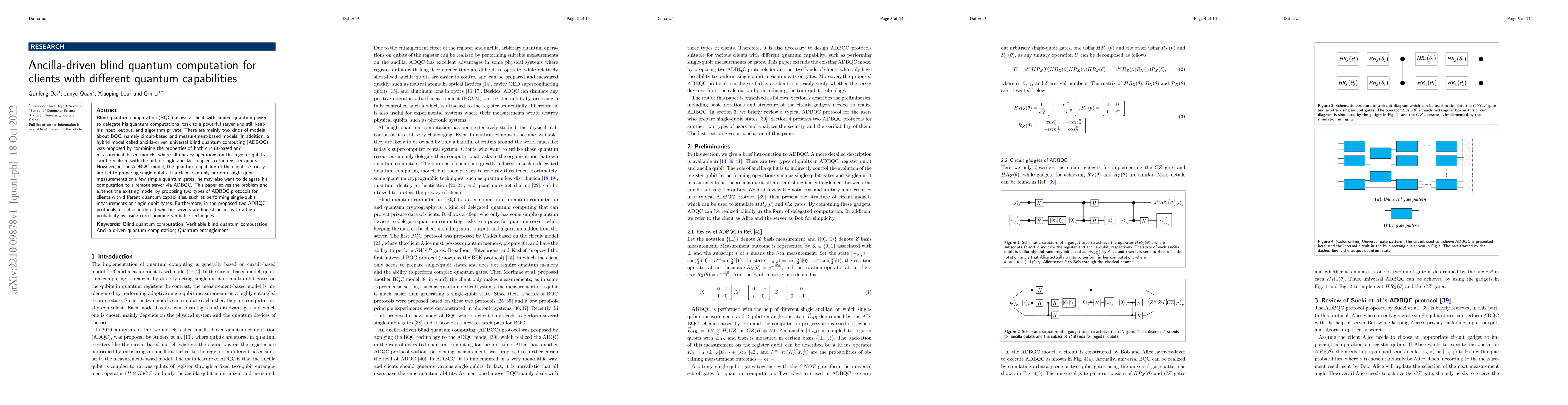 Thumbnail for Ancilla-driven blind quantum computation for clients with different
  quantum capabilities