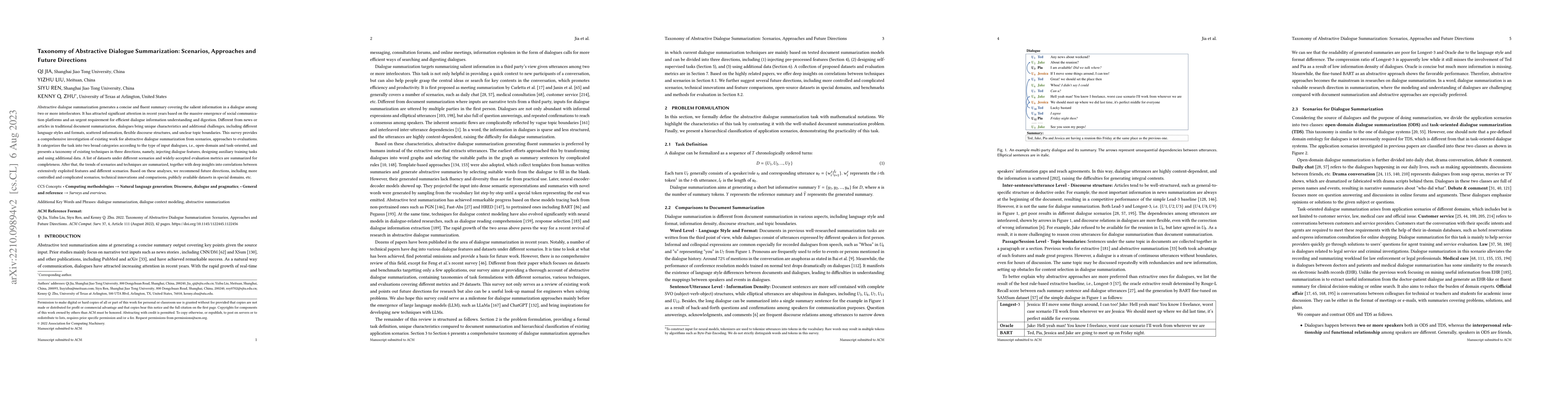 Thumbnail for Taxonomy of Abstractive Dialogue Summarization: Scenarios, Approaches
  and Future Directions